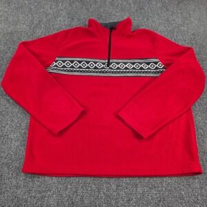 Faded Glory Mens Red Fleece Quarter Zip Pullover Classic Red L Nordic Stripe
